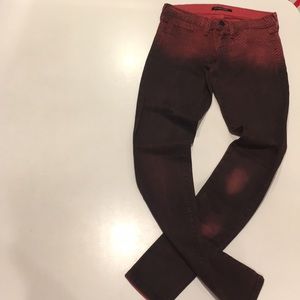 Maroon acid washed flying monkey jeans